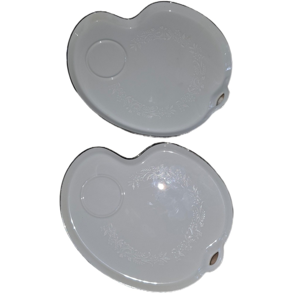 Noritake Reina 6450 Snack Plates Set of 2‎ White Floral Platinum Trim Japan